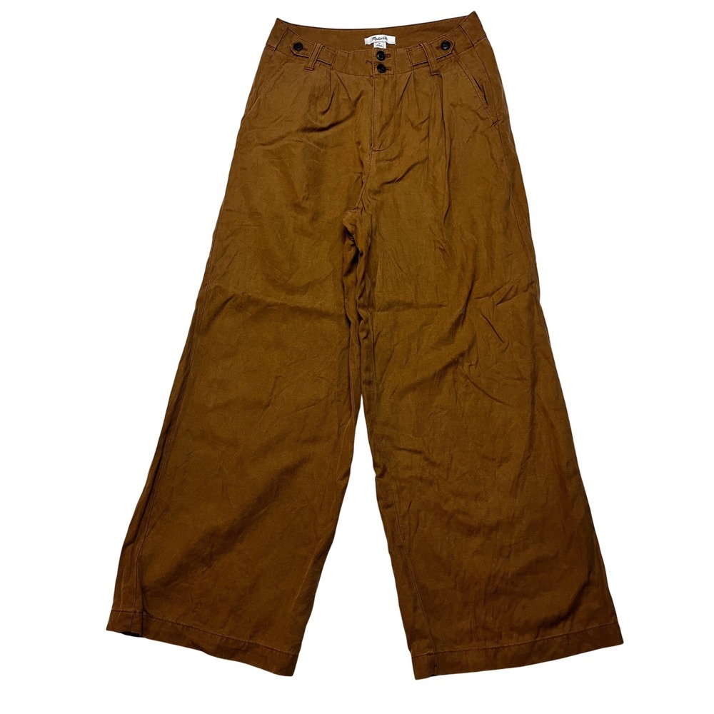 Madewell Pants Womens 2P Brown The Harlow Wide-Leg Pant Linen Blend Pleated High